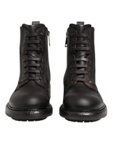 Dolce & Gabbana Dark Brown Leather Lace Up Mid Calf Boots Shoes